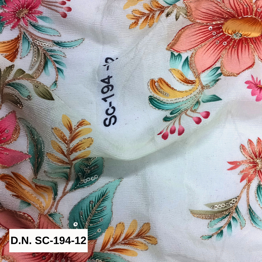 Luxurious Floral Position Print Chinon Fabric