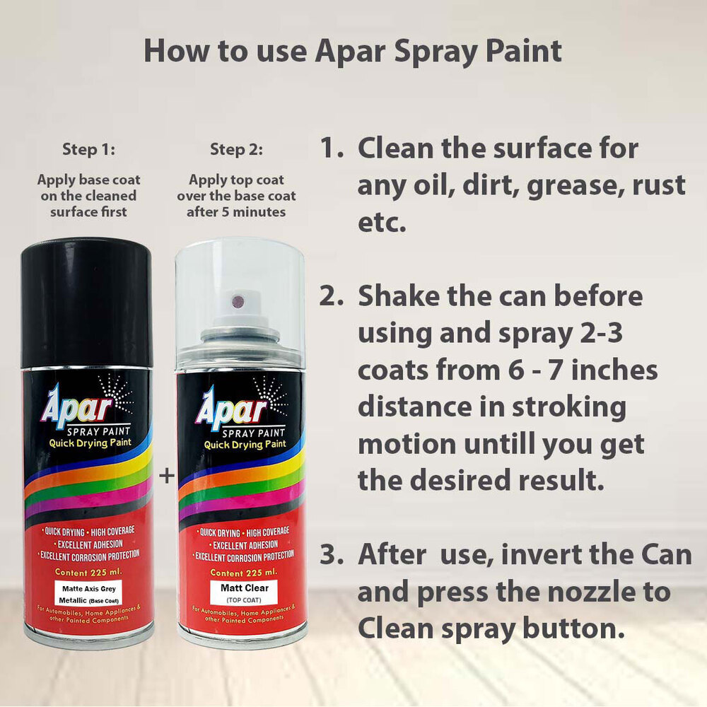 Apar Spray Paint Matte Axis Grey (Rc Colour Name)+ Mc Compatible For Honda Activa -225 Ml (Pack Of 2-pcs) - Physical Form: Liquid