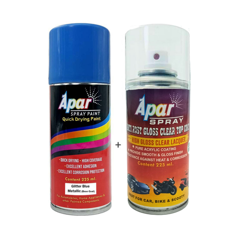 Apar Spray Paint Glitter Blue Metallic (Rc Colour Name)+ Gc Compatible For Honda Activa -225 Ml (Pack Of 2-Pcs) - Physical Form: Liquid