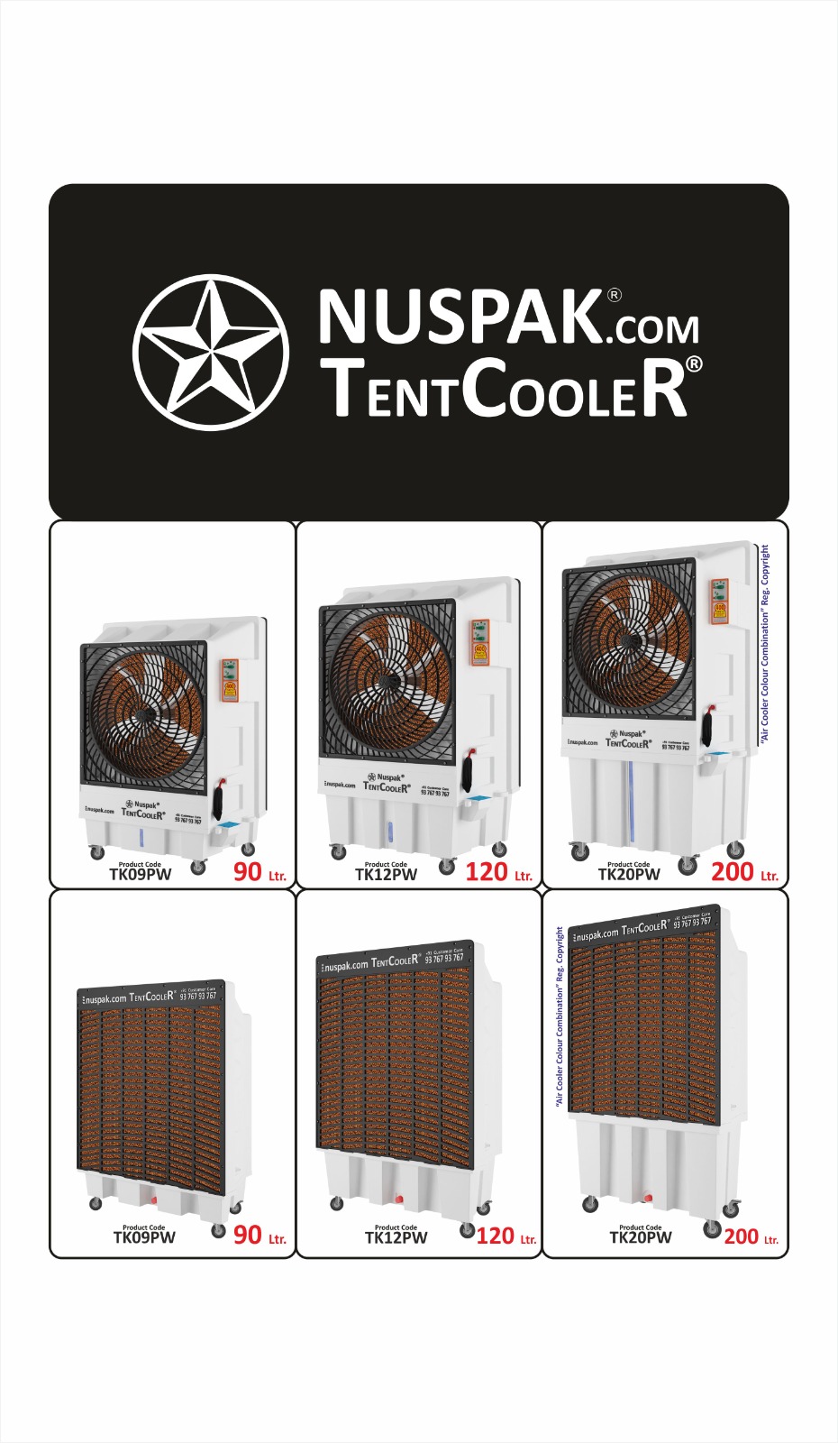 Nuspak Industrial Air Cooler - Aluminum Motor, 950 Rpm, 2500 Sq Ft Floor Area | 400 Days Warranty, After-sale Services, Safe Transportation