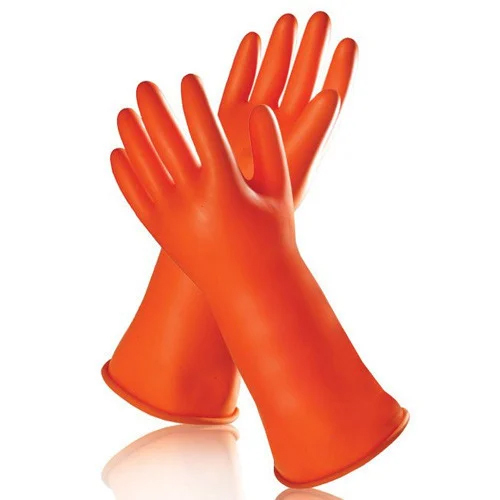 Electric Shock Proof Rubber Hand Gloves - Color: Orange