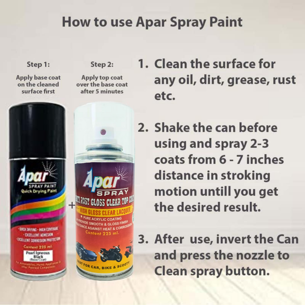 APAR Spray Paint Pearl Igneous Black (RC Colour Name)+ GC Compatible for Honda Bike -225 ml (Pack of 2-Pcs)