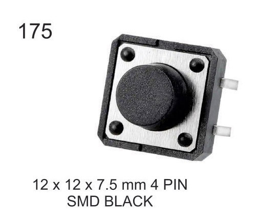 12X12X7.5MM (4PIN) SMD BLACK  TACTILE SWITCH