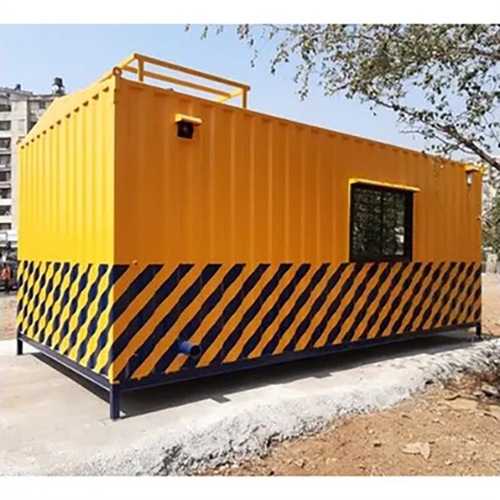 Prefab Portable Cabin - Galvanized Iron & Hylum Sheet, 8-10 Feet High, Yellow Color, Sliding Windows, High Wind Resistance, Easy Portability, PVC Door, Cement Fiber Sheet Floor with PVC Vinyl Carpet