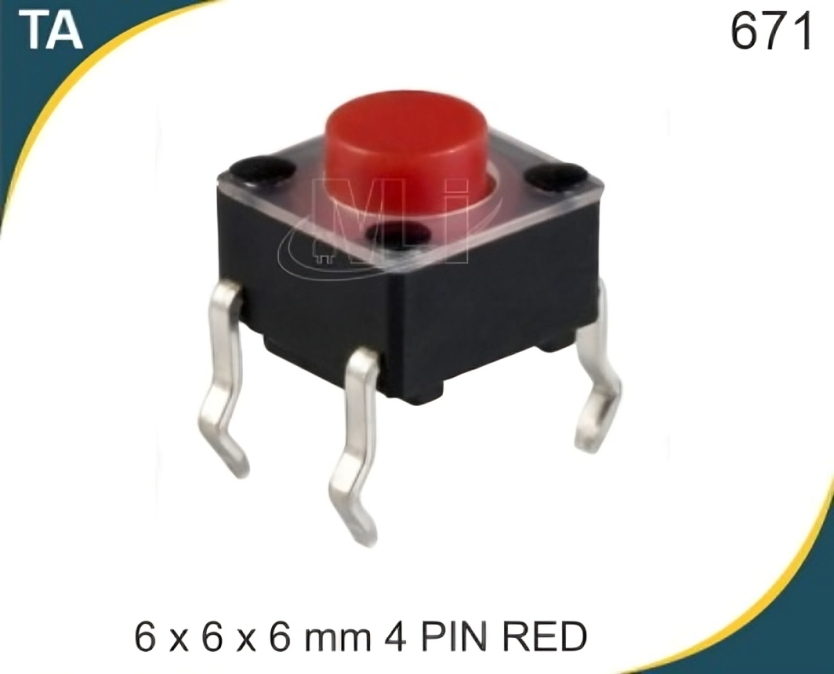 6X6X6 mm 4 पिन रेड टैक्टाइल स्विच