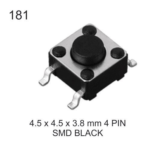 4.5X4.5X3.8MM 4 PIN SMD BLACK  TACTILE SWITCH