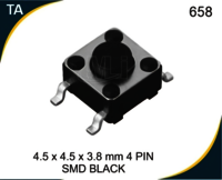 4.5x4.5x3.8mm 4 Pin Smd Black  Tactile Switch