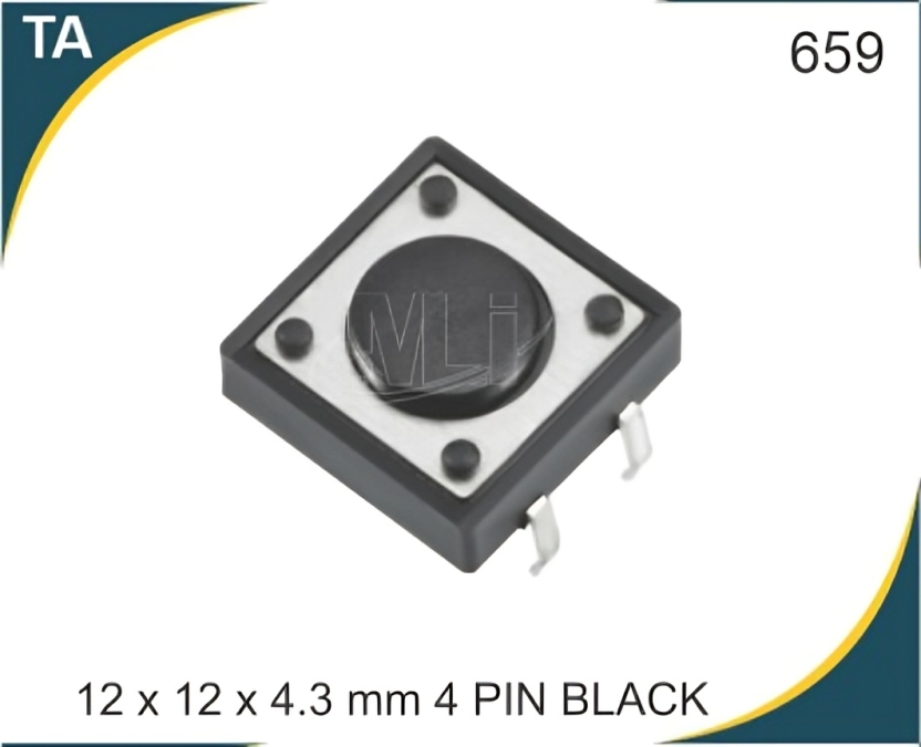 12X12X4.3MM 4 PIN BLACK TACTILE SWITCH
