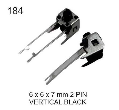 6X6X7 MM 2 PIN VERTICAL BLACK TACTILE SWITCH
