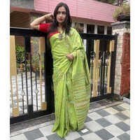 Gayatri Handloom Khesh Kantha Saree - Color: Green