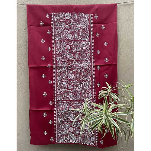 Rose Kantha Cotton Kurta - Color: Wine