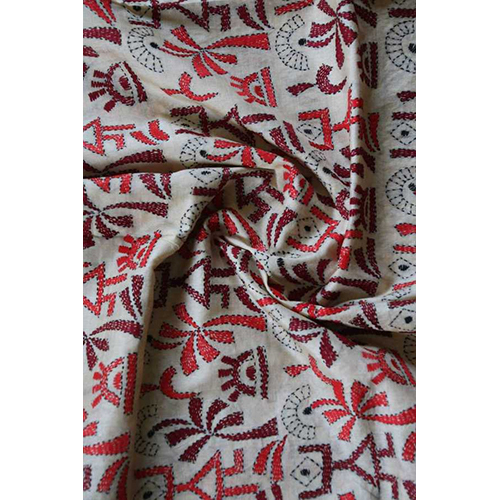 Nomad Tussar Silk Kantha Dupatta - Color: White