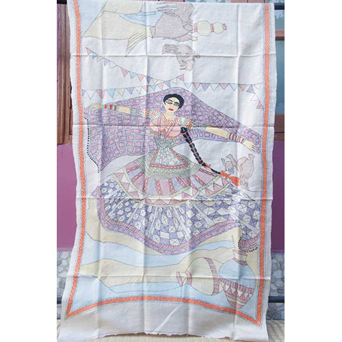 Olivia Tussar Silk Kantha Dupatta - Color: White