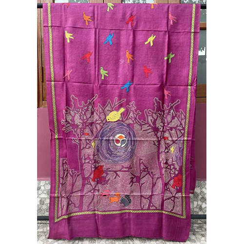 Jiniya Tussar Silk Kantha Dupatta - Design: Customized