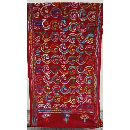 Harikesh Kantha Cotton Dupatta - Color: Red