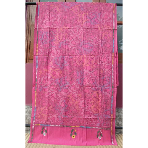 Srijita Kantha Cotton Dupatta - Color: Pink