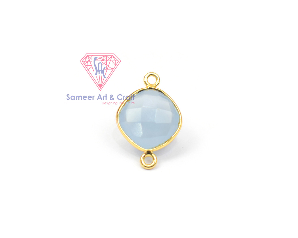 Natural Gemstone Cushion Shape 18k Gold Plated Double Bail Bezel Connector - Color: Multi Color