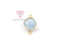 Natural Gemstone Cushion Shape 18K Gold Plated Double Bail Bezel Connector