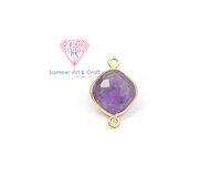 Natural Gemstone Cushion Shape 18K Gold Plated Double Bail Bezel Connector