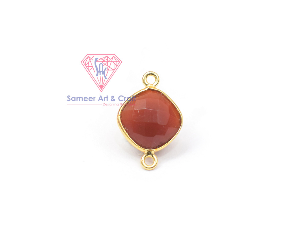 Natural Gemstone Cushion Shape 18K Gold Plated Double Bail Bezel Connector