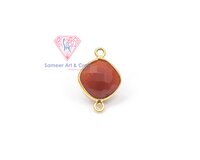 Natural Gemstone Cushion Shape 18K Gold Plated Double Bail Bezel Connector