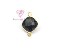 Natural Gemstone Cushion Shape 18K Gold Plated Double Bail Bezel Connector