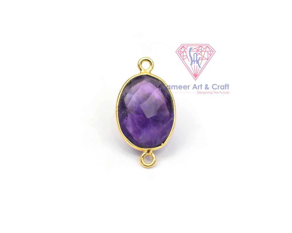 18k Gold Plated Natural Gemstone Oval Shape Double Bail Bezel Connector - Color: Multi Color