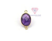 18K Gold Plated Natural Gemstone Oval Shape Double Bail Bezel Connector