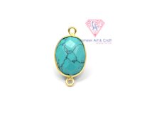 18K Gold Plated Natural Gemstone Oval Shape Double Bail Bezel Connector