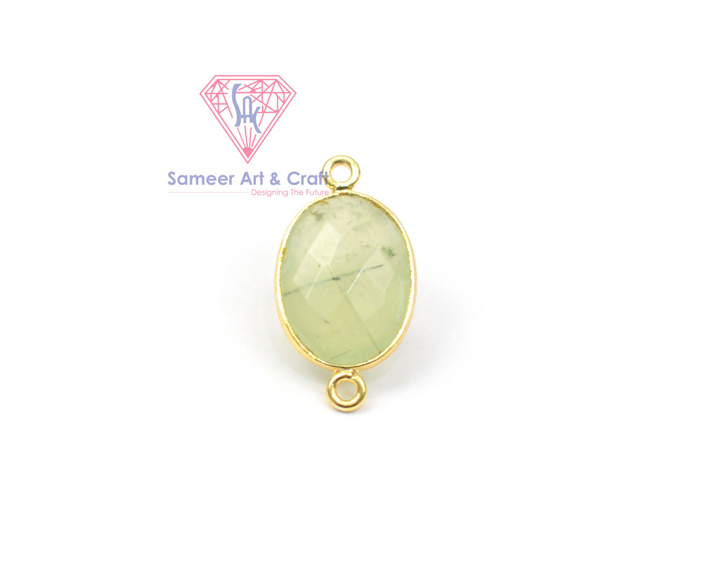 18k Gold Plated Natural Gemstone Oval Shape Double Bail Bezel Connector - Color: Multi Color