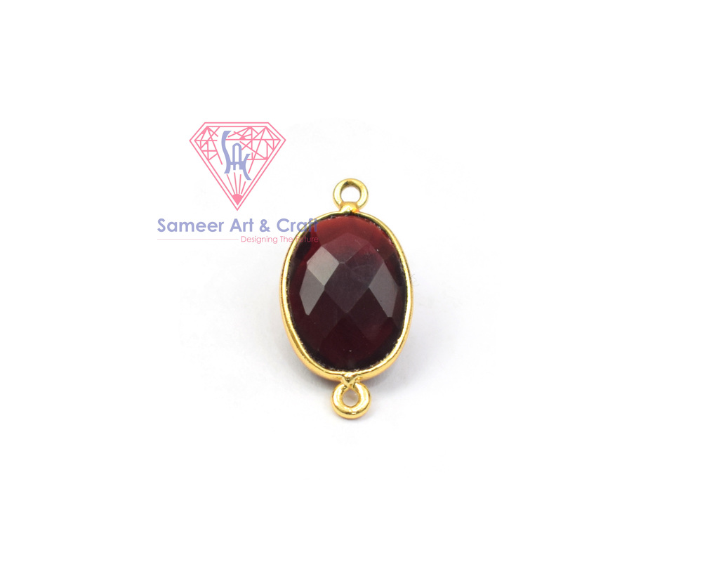 18k Gold Plated Natural Gemstone Oval Shape Double Bail Bezel Connector - Color: Multi Color