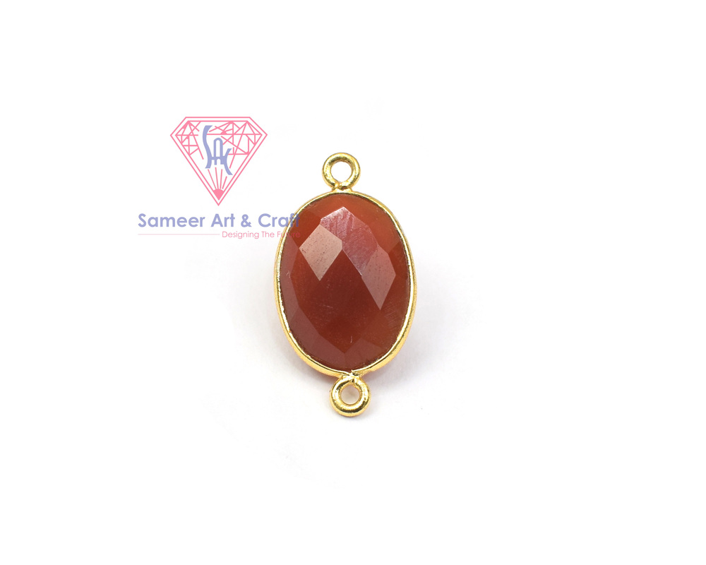 18K Gold Plated Natural Gemstone Oval Shape Double Bail Bezel Connector