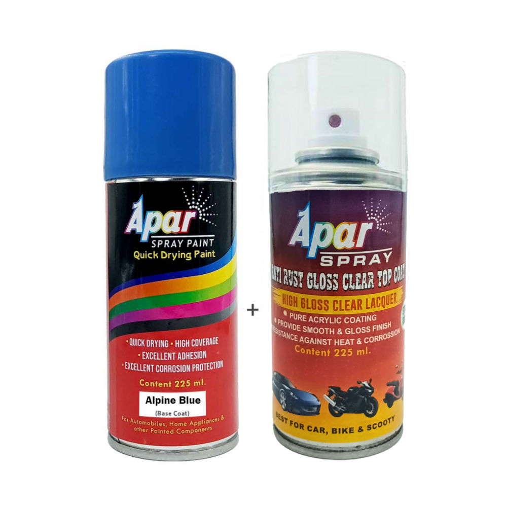 Apar Spray Paint Alpine Blue (Rc Colour Name) + Gc Compatible For Hyundai Cars -225 Ml (Pack Of 2-Pcs) - Physical Form: Liquid