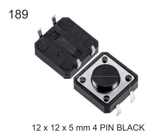 12X12X5 MM 4 PIN BLACK TACTILE SWITCH