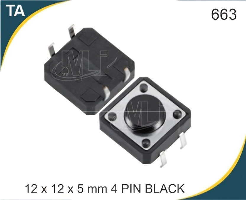 12X12X5 MM 4 PIN BLACK TACTILE SWITCH