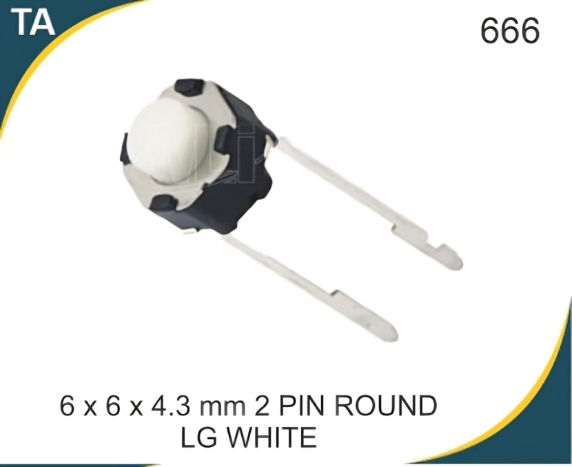 6x6x4.3 MM 2 PIN ROUND LG WHITE TACTILE SWITCH