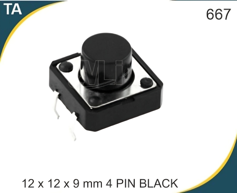 12X12X9 MM 4 PIN काले टेक्टाइल स्विच