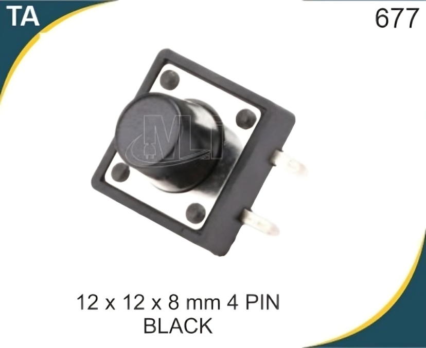 12X12X8 MM 4 PIN BLACK TACTILE SWITCH