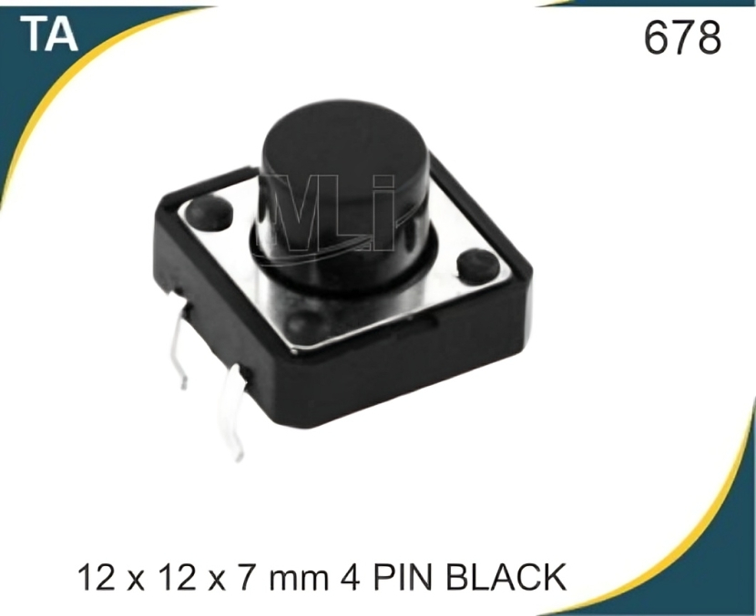 12X12X7 MM 4 PIN BLACK TACTILE SWITCH