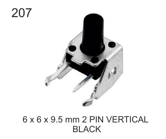 6X6X9.5 MM 2 PIN VERTICAL BLACK TACTILE SWITCH