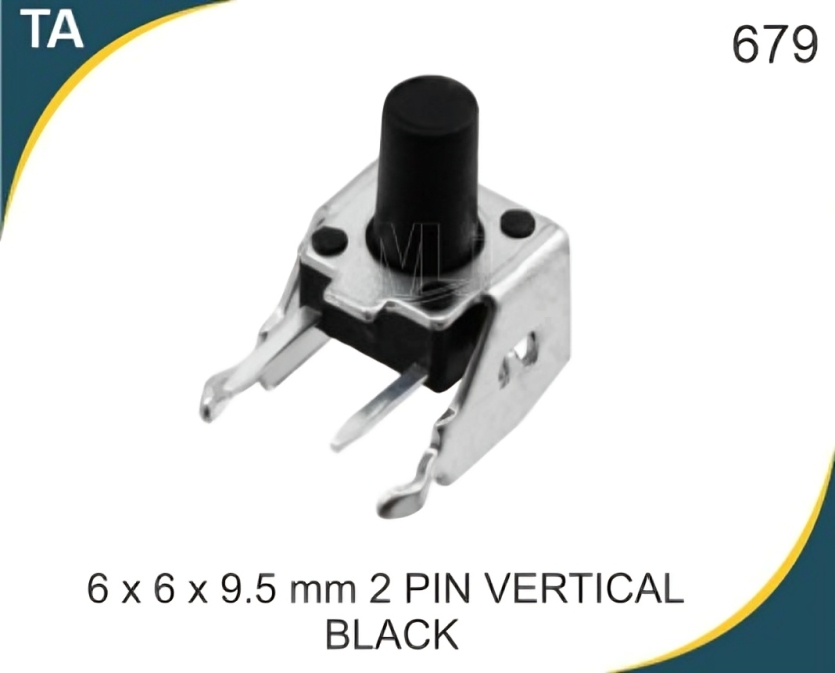 6X6X9.5 MM 2 PIN VERTICAL BLACK TACTILE SWITCH