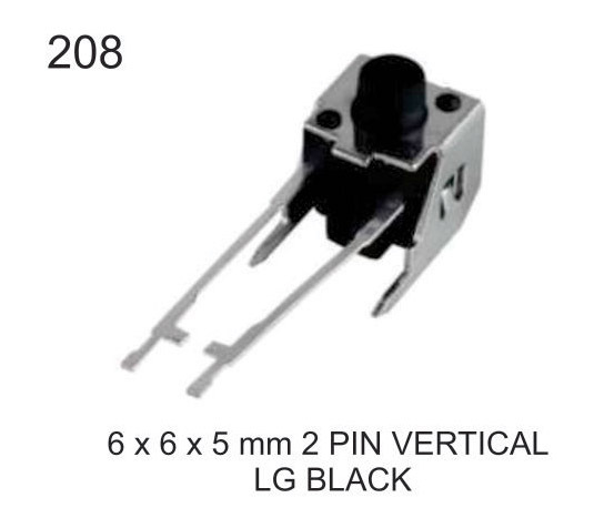 6X6X5 MM 2 PIN VERTICAL LG BLACK TACTILE SWITCH