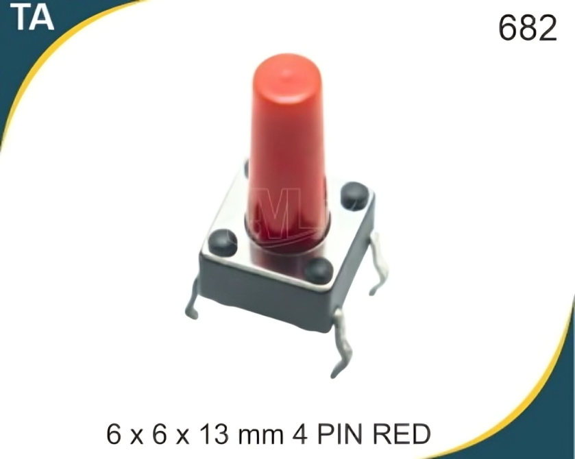 6X6X13 एमएम 4 पिन लाल टैक्टाइल स्विच
