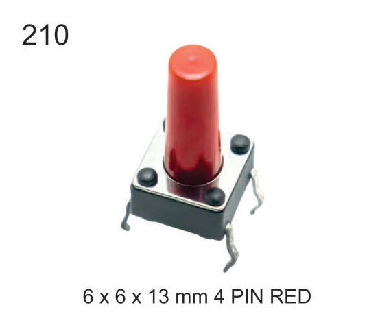 6X6X13 MM 4 PIN RED TACTILE SWITCH