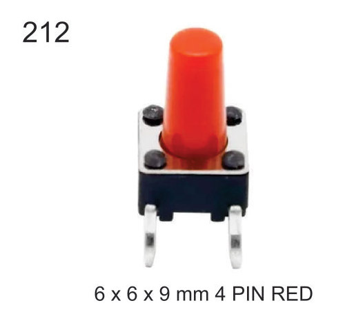 6X6X9 MM 4 PIN RED TACTILE SWITCH