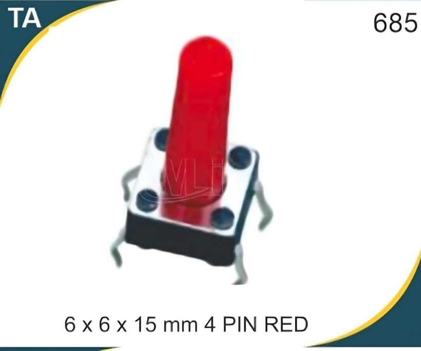 6X6X15 MM4 पिन लाल टैक्टाइल स्विच