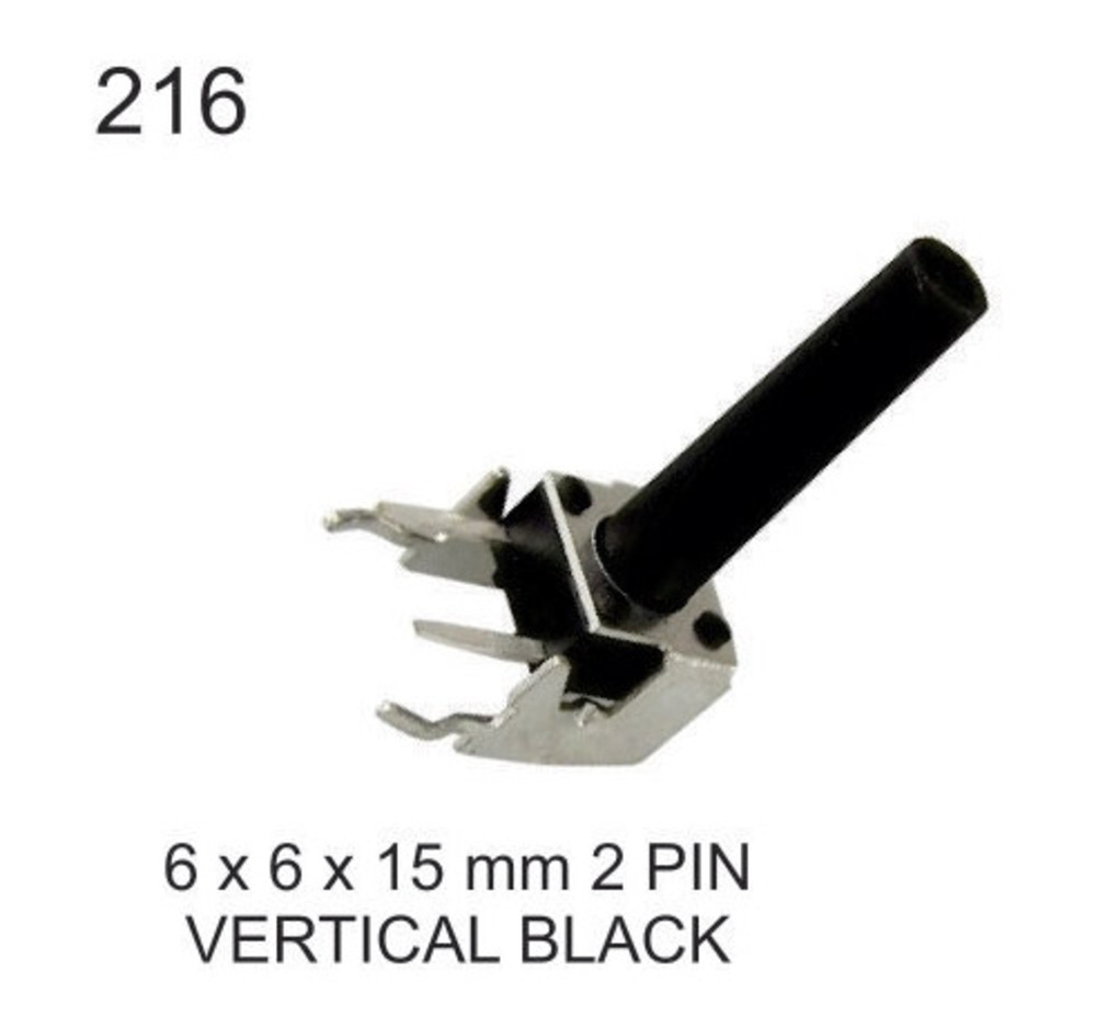 6X6X15 MM 2PIN VERTICAL BLACK
