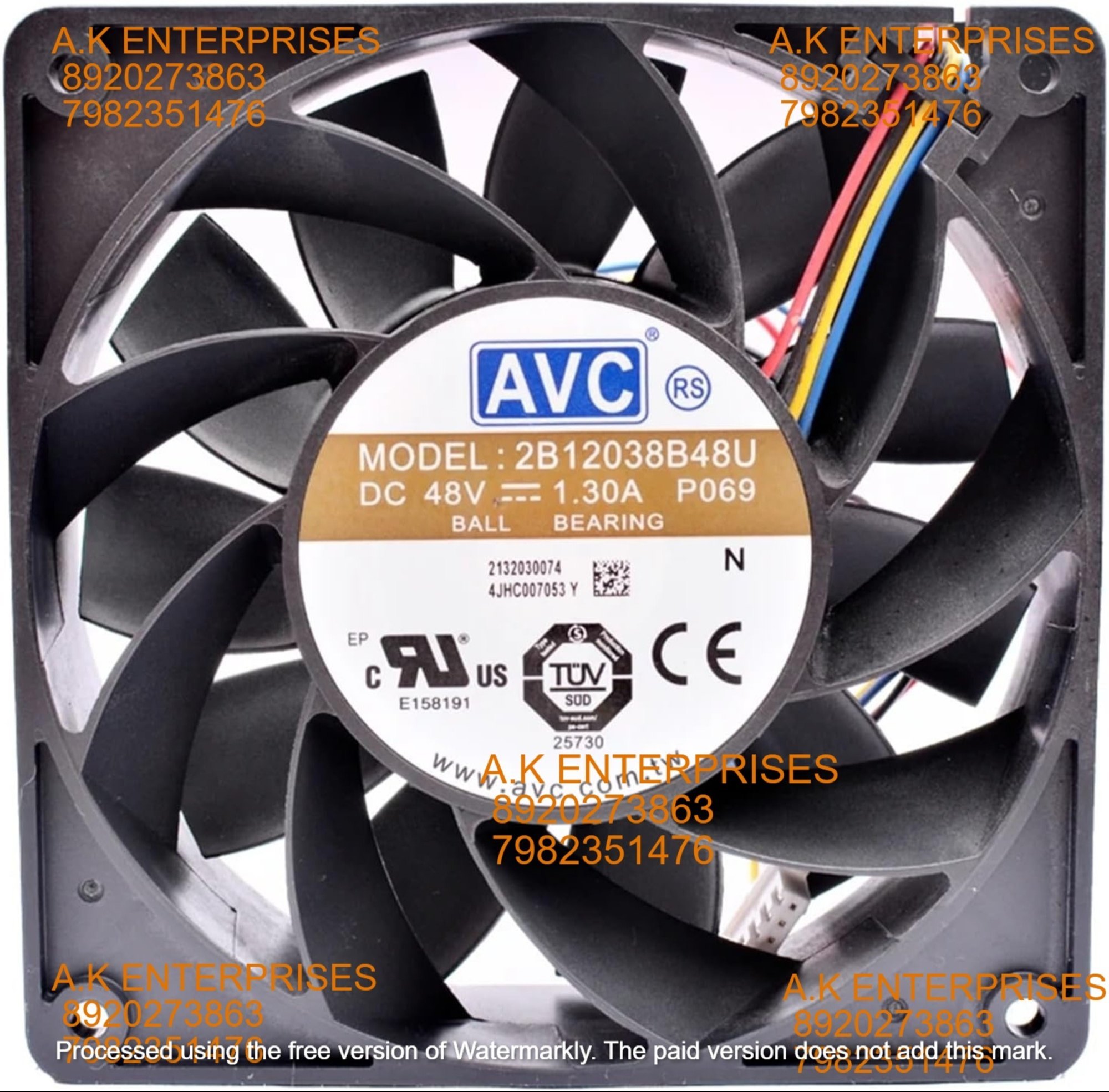 Avc 2b12038b48u 120mm 120x120x38mm 12cm Dc48v 1.30a High Volume Cooling Fan For Server Cabinet - Color: Black