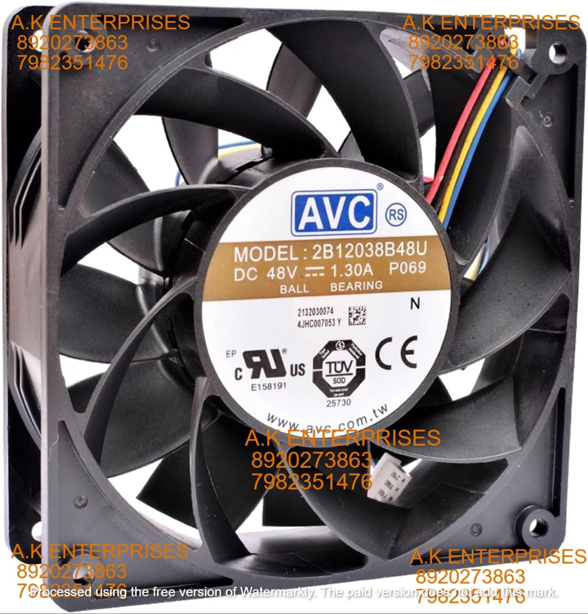 Avc 2b12038b48u 120mm 120x120x38mm 12cm Dc48v 1.30a High Volume Cooling Fan For Server Cabinet - Color: Black