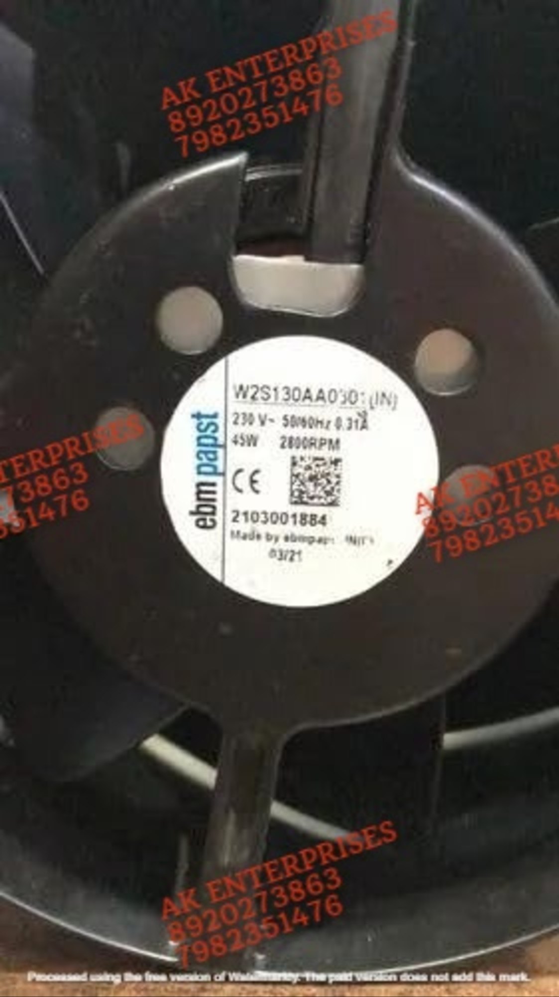 ebmpapst W2S130AA0301 Axial Fan 230V-50/60Hz 0.31A 45W DC Brushless Air Cooling Fan 2800 RPM 172 * 150 * 51mm 2-Wire (Metal)